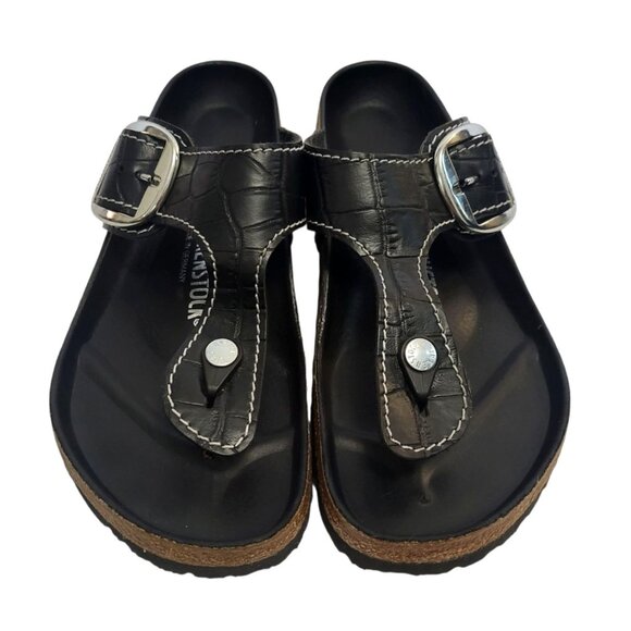 BIRKENSTOCK x STAUD Gizeh Big Buckle Sandal Black Croc Embossed - Picture 5 of 12